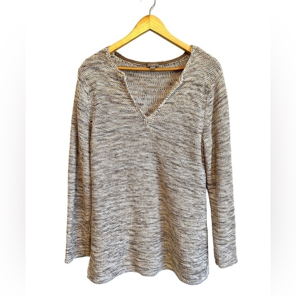 J. Jill Marl Knit Tunic V-Neck 100% Cotton Sweater Size Medium - Picture 1 of 12